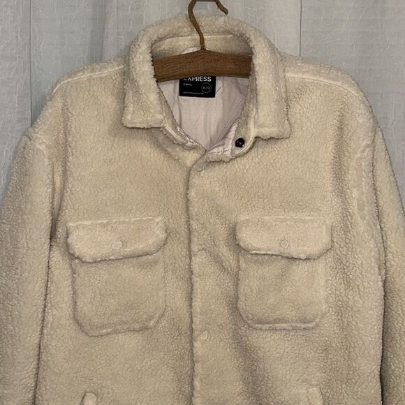 Express XL Ivory Cream Sherpa Teddy Shacket Shirt Jacket - Picture 3 of 14